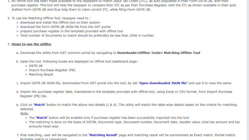 Using Matching Offline Tool to compare ITC auto drafted in Form GSTR-2B with Purchase Register