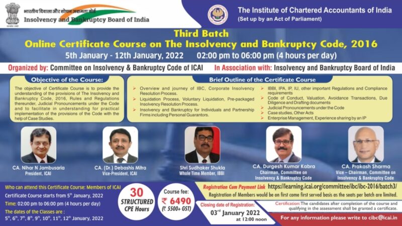 Certificate Course on IBC in association with ICAI