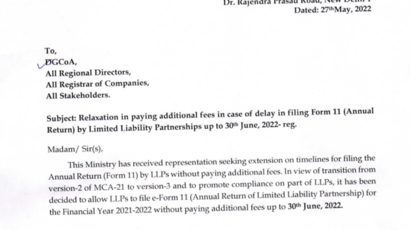 Relaxation in paying additional fees by LLPs