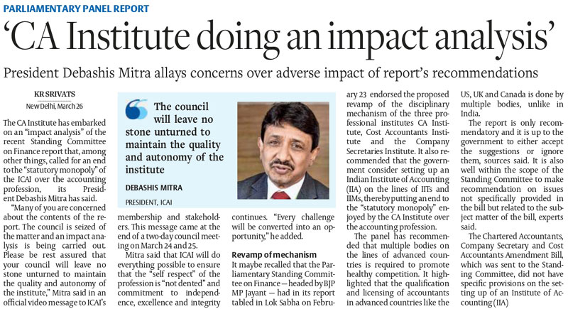 CA Institute doing an impact analysis' - The Hindu Business Line – CA Cult