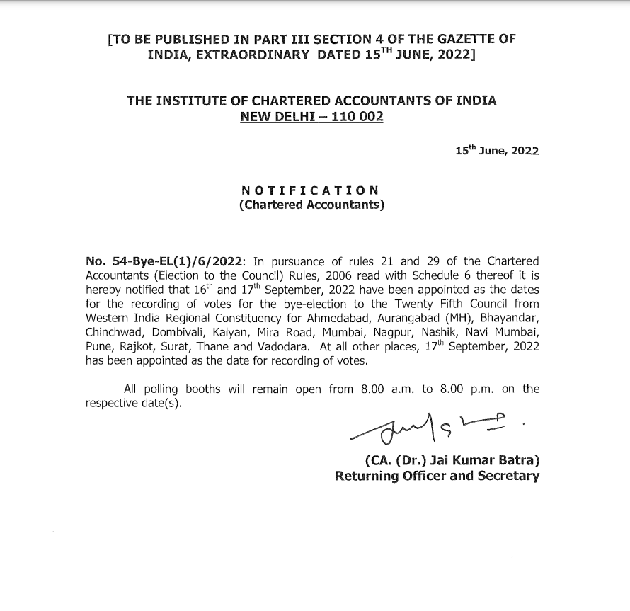 Notification No. 6 on the Dates and timings of polling CA Cult